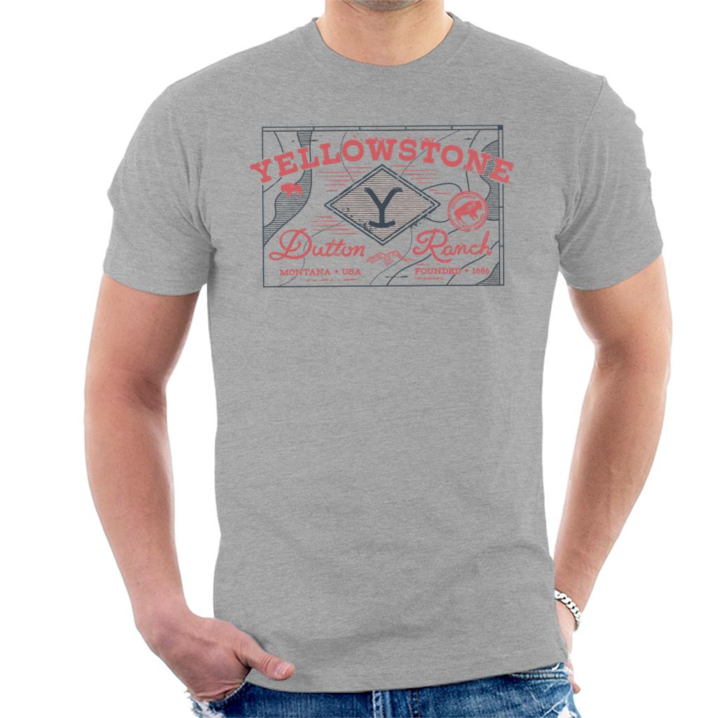 Official Yellowstone Dutton Ranch Montana Men's T-Shirt – 100% Cotton, Charcoal, Short Sleeve